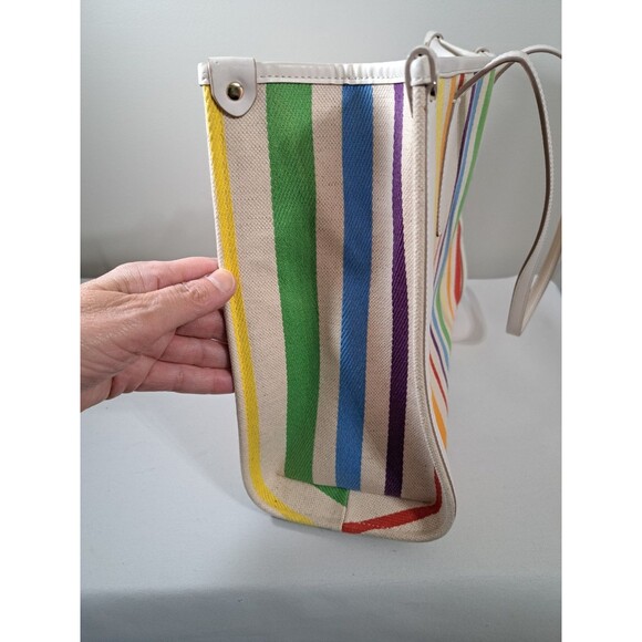 Kate Spade Rainbow Medium Market Tote Linen Canvas & Leather - Picture 7 of 16